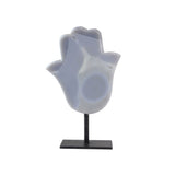 Banded Agate Hamsa on Stand - Statement Gemstone Display on Stand for Collector Decor, Meditation Spaces and High-Impact Gifting