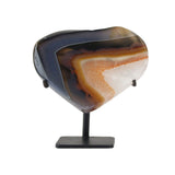 Banded Agate Heart on Stand - Statement Gemstone Display on Stand for Collector Decor, Meditation Spaces and High-Impact Gifting