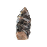 Glowing Black Moonstone Flame - Polished Gemstone Heart for Love-Inspired Decor, Crystal Display and Meaningful Gifting