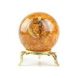 Golden Citrine Resin Sphere - Statement Gemstone Display on Stand for Collector Decor, Meditation Spaces and High-Impact Gifting