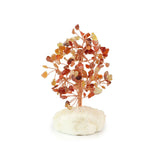 Warm Carnelian Copper Tree on White Crystal Base - Gemstone Tree of Life Decor for Home Energy, Desk Display and Crystal Gifting