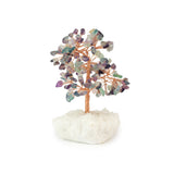 Colorful Fluorite Copper Tree on White Crystal Base - Gemstone Tree of Life Decor for Home Energy, Desk Display and Crystal Gifting