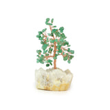 Polished Green Jade Copper Tree on White Crystal Base - Gemstone Tree of Life Decor for Home Energy, Desk Display and Crystal Gifting