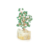 Polished Green Jade Copper Tree on White Crystal Base - Gemstone Tree of Life Decor for Home Energy, Desk Display and Crystal Gifting