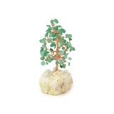 Polished Green Jade Copper Tree on White Crystal Base - Gemstone Tree of Life Decor for Home Energy, Desk Display and Crystal Gifting