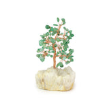 Polished Green Jade Copper Tree on White Crystal Base - Gemstone Tree of Life Decor for Home Energy, Desk Display and Crystal Gifting