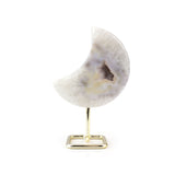 Banded Druzy Agate Moon - Statement Gemstone Display on Stand for Collector Decor, Meditation Spaces and High-Impact Gifting
