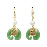 Polished Green Jade Elephant Earrings - Polished Gemstone Heart for Love-Inspired Decor, Crystal Display and Meaningful Gifting