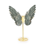 Polished Green Jade Owl Wings - Statement Gemstone Display on Stand for Collector Decor, Meditation Spaces and High-Impact Gifting