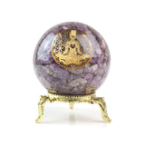 Lepidolite Resin Sphere - Statement Gemstone Display on Stand for Collector Decor, Meditation Spaces and High-Impact Gifting
