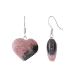 Rhodonite Earrings - Polished Gemstone Heart for Love-Inspired Decor, Crystal Display and Meaningful Gifting