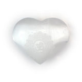 Luminous Selenite Om Heart - Polished Gemstone Heart for Love-Inspired Decor, Crystal Display and Meaningful Gifting