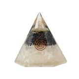 Protective Selenite and Tourmaline Resin Pyramid - Polished Crystal Pyramid for Energy Decor, Meditation Display and Collector-Worthy Gifting