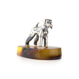 Sterling Silver Dog on Amber - Statement Gemstone Display on Stand for Collector Decor, Meditation Spaces and High-Impact Gifting