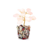 Soft Pink Rose Quartz Tree on Mixed Gems - Gemstone Tree of Life Decor for Home Energy, Desk Display and Crystal Gifting