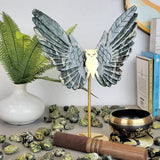Polished Green Jade Owl Wings - Statement Gemstone Display on Stand for Collector Decor, Meditation Spaces and High-Impact Gifting
