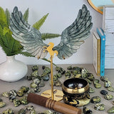 Polished Green Jade Pegasus Wings - Statement Gemstone Display on Stand for Collector Decor, Meditation Spaces and High-Impact Gifting