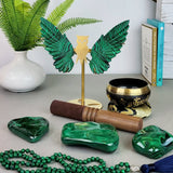 Deep Green Banded Malachite Owl Wings - Statement Gemstone Display on Stand for Collector Decor, Meditation Spaces and High-Impact Gifting